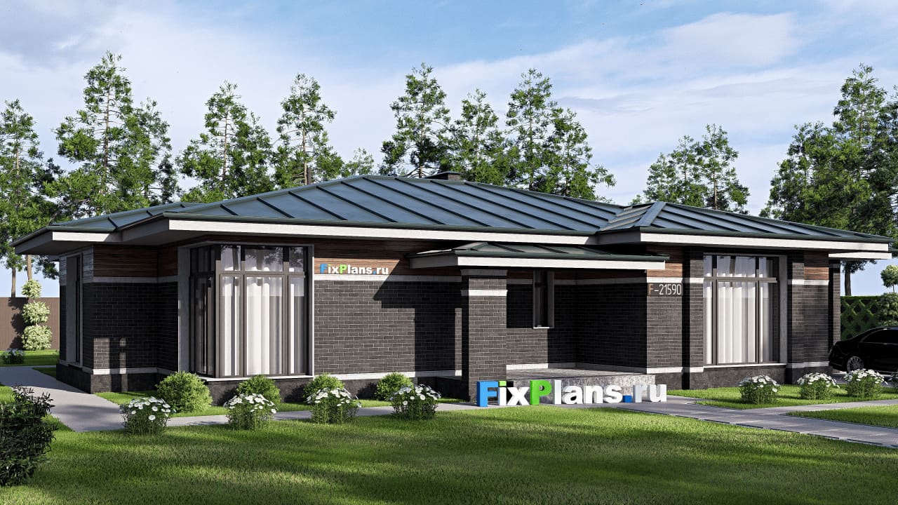 Одноэтажный дом F-21590 — фасад