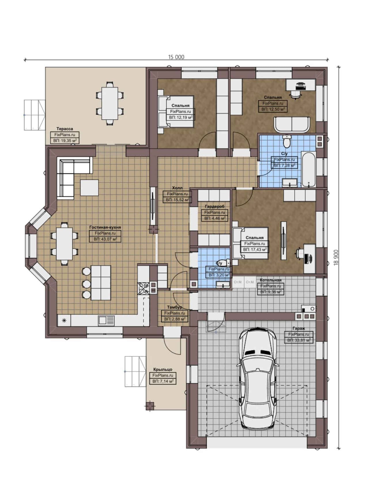 Планировка Одноэтажный дом F - 1484