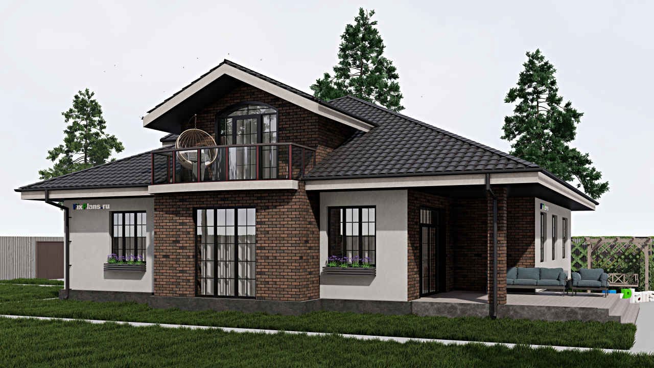 Одноэтажный дом с мансардой  F - 0413 — фасад